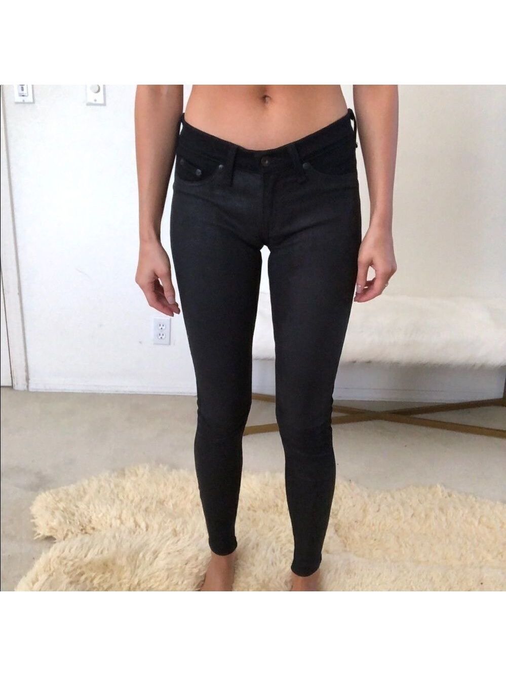 Rag and bone lamb leather panel black skinny jeans